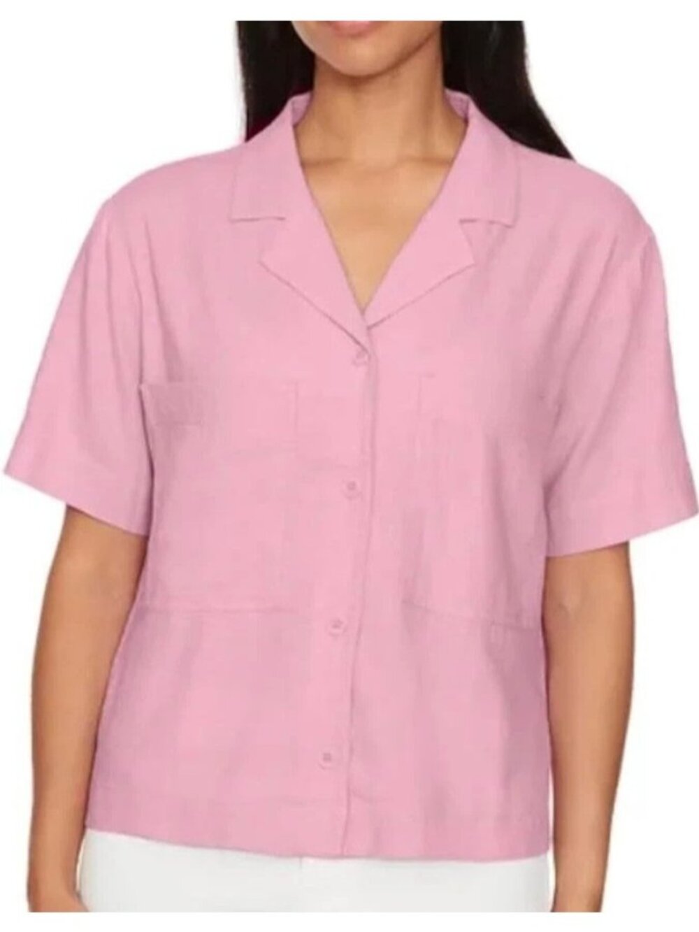 NWT Buffalo David Bitton Women's XL Pink Button-Up Linen Blend Short Sleeve